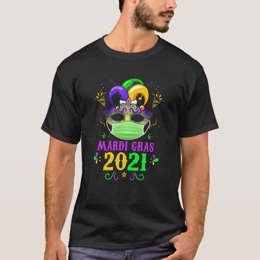 マスク顔マスクマルディグラ2021検疫Fes Tシャツ (正面)