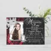 マスク&エレガントヒール赤い仮装スウィート16 招待状 (スタンド正面)