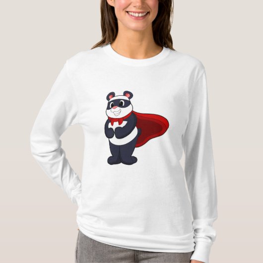 マスク&ケープヒーローとしてのパンダ Tシャツ (正面)