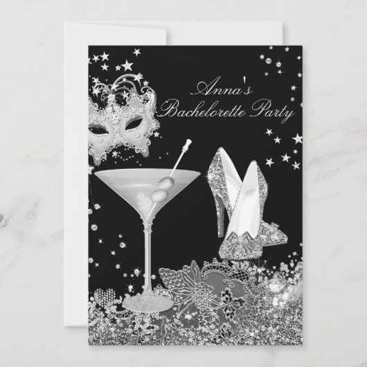 マスク&シルバージュエルレースバチェロレッテ招待状 招待状 (正面)