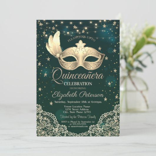 マスク,ストリングライト,レース,グリーンスターのキンセアニエラ 招待状 (スタンド正面)