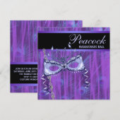 マスク パープル ペコック フェザーズ マスカレード パーティー 招待状 (正面/裏面)