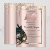 マスク ローズゴールド 40歳の誕生日招待状 招待状 (正面/裏面)