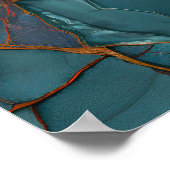 マスク、羽毛、ティール（緑がかった色）テクスチャの背景 ポスター (角)