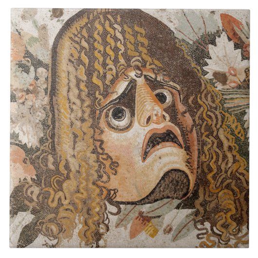 マスク、葉およびフルーツが付いているローマのモザイク、 タイル (正面)