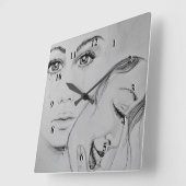 マスク-鉛筆スケッチ スクエア壁時計 (傾斜)