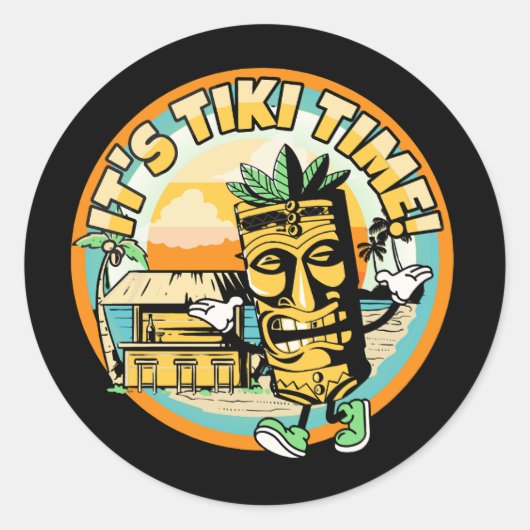 マスコット・ティキ – with-ビーチ-バー-it039s-tiki-time ラウンドシール (正面)
