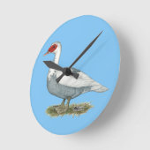 マスコビーブルーパイドダック ラウンド壁時計 (傾斜)