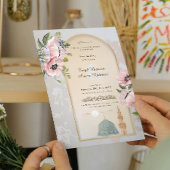 マスジッド・アル・ナバウィ 水彩画とピンクのポピー イスラム教 セーブザデート