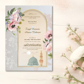 マスジッド・アル・ナバウィ 水彩画とピンクのポピー イスラム教 セーブザデート