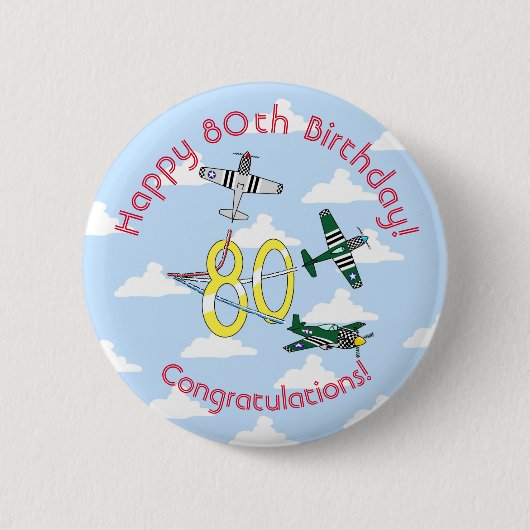マスタング80歳の誕生日バッジ青空 缶バッジ (正面)
