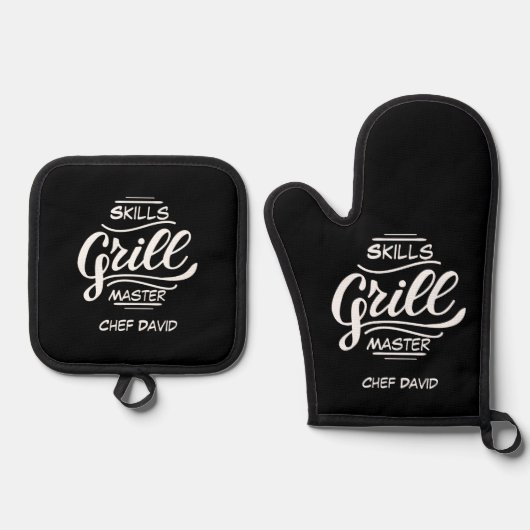 マスターおもしろいグリルのスキル父の日カスタム 鍋つかみ&鍋敷きセット (正面)