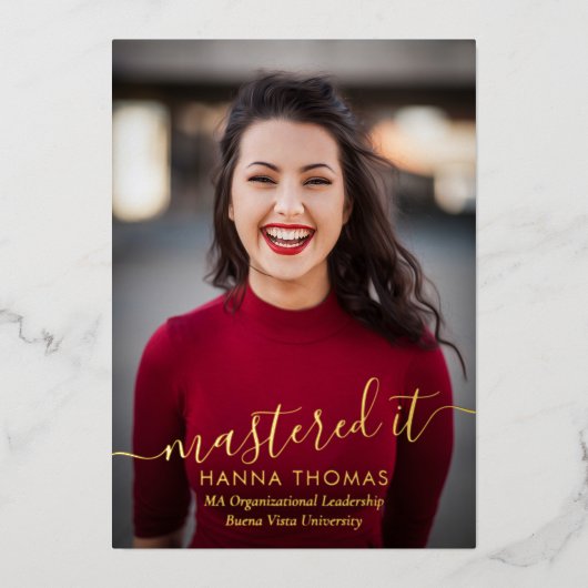 マスターしました!箔写真 卒業発表 箔招待状 (正面)