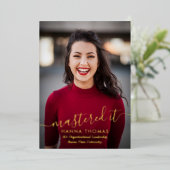 マスターしました！箔写真 卒業発表 箔招待状 (立ち正面)