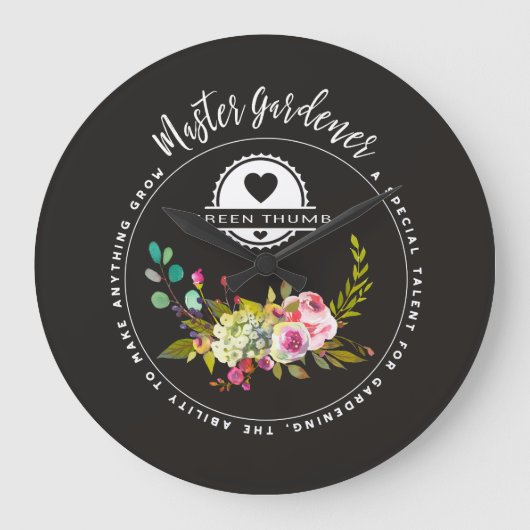 マスターの庭師、園芸ギフト。 緑親指 ラージ壁時計 (正面)