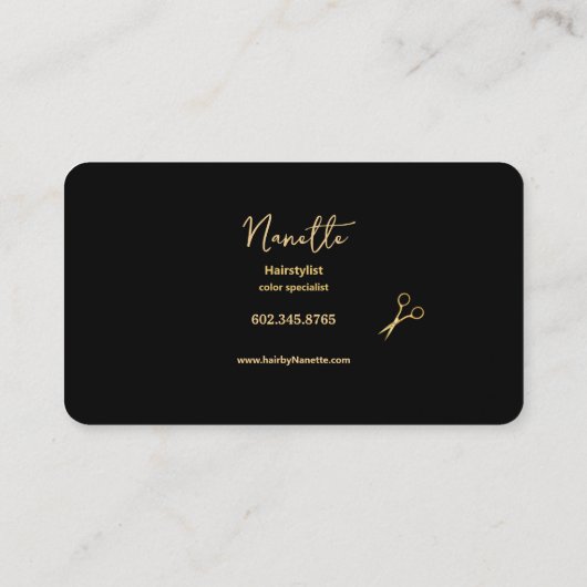 マスターエレガントヘアスタイリスト黒と金ゴールド 名刺 (裏面)
