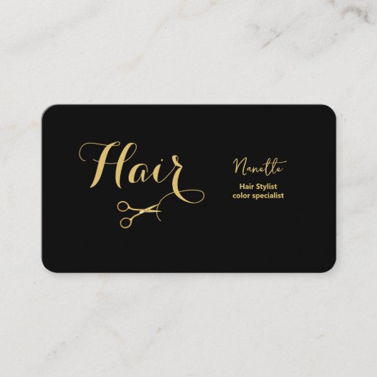 マスターエレガントヘアスタイリスト黒と金ゴールド 名刺 (正面)