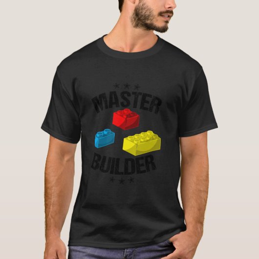マスターカッコいいビルダーおもしろい建物ブロックの男性 Tシャツ (正面)