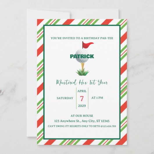 マスターゴルフパーティー誕生日ファースト誕生日 招待状 (正面)