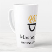 マスターシェフ 名前を入れる 黒いフライパン 黄色い炎 煙 カフェラテマグ (左アングル)