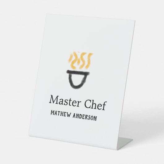 マスターシェフ 名前入り ブラックパン 黄色い炎 煙 台座サイン (正面)