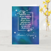 マスターズディグリー卒業引用文ブルーウォーター色 カード (黄色い花)