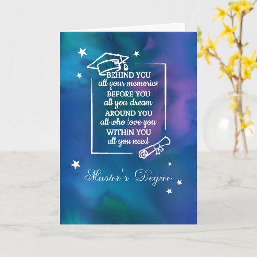 マスターズディグリー卒業引用文ブルーウォーター色 カード (黄色い花)