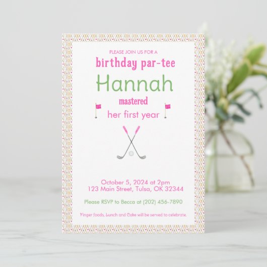 マスターズパーティーグリーンピンク誕生日招待状 招待状 (スタンド正面)