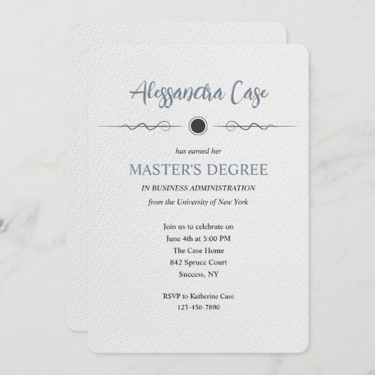 マスターズ学位の卒業招待状 招待状 (正面/裏面)