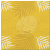 マスタードとウコンの黄色のパーム葉パターン（の模様が）ある ファブリック (クローズアップ)