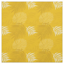 マスタードとウコンの黄色のパーム葉パターン（の模様が）ある ファブリック