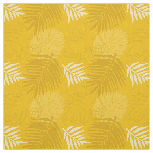 マスタードとウコンの黄色のパーム葉パターン（の模様が）ある ファブリック (見本)