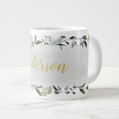 マスタードとオリーブの水色のパーソナライズされた葉 ジャンボコーヒーマグカップ (正面右)