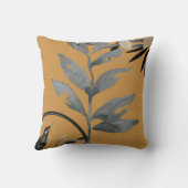マスタードとグレイ芸術的ウォーター葉カラー クッション (裏面)