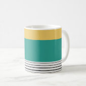 マスタードとティール(緑がかった色)柄 コーヒーマグカップ (正面右)