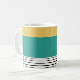 マスタードとティール（緑がかった色）柄 コーヒーマグカップ