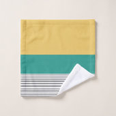 マスタードとティール(緑がかった色)柄 バスタオルセット (ウォッシュタオル)