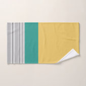 マスタードとティール(緑がかった色)柄 バスタオルセット (ハンドタオル)