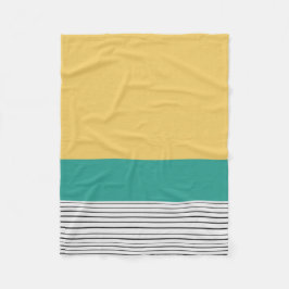 マスタードとティール（緑がかった色）柄 フリースブランケット