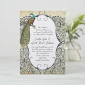 マスタードとネイビーピーコックラブバードパター結婚ン 招待状 (スタンド正面)