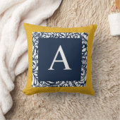 マスタードとネイビーモノグラムA装飾用クッション クッション (ブランケット)