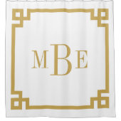 マスタードとホワイトギリシャ語鍵 |モノグラムの | シャワーカーテン (正面)