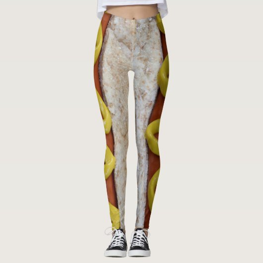 マスタードの写真を持つおいしいホットドッグ レギンス (正面)