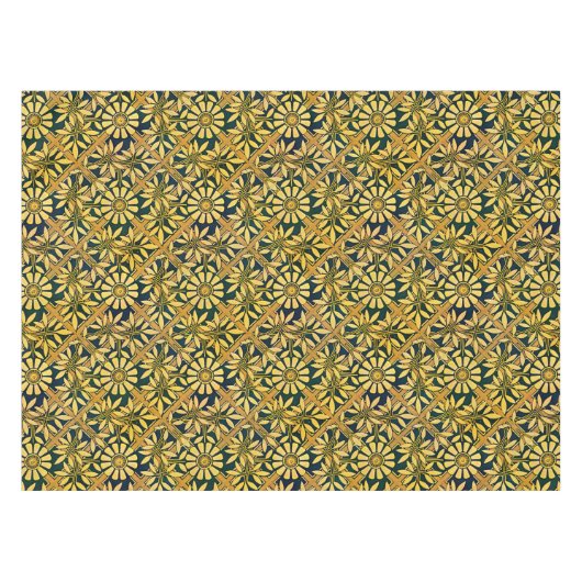 マスタードの格子垣のはっきりしたな《植物》百日草は黄色になります テーブルクロス (正面(横))