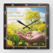 マスタードの種と同じくらい小さい信仰を持つ スクエア壁時計 (正面)