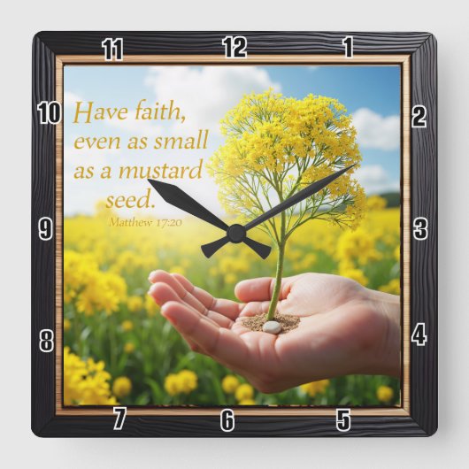 マスタードの種と同じくらい小さい信仰を持つ スクエア壁時計 (正面)