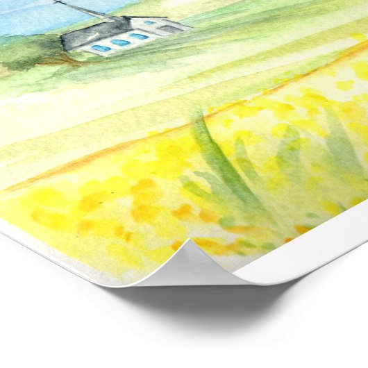 マスタードの種の水の色のプリント ポスター (角)