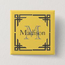 マスタードの黄色い灰色の幾何学的なボーダーモノグラムの名前