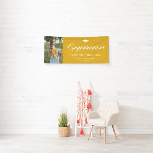 マスタードはっきりしたイエロー書道写真卒業 横断幕 (インサイチュ)