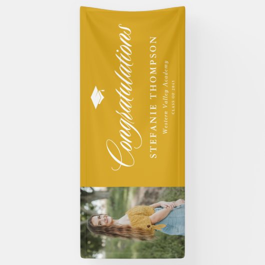 マスタードはっきりしたイエロー書道写真卒業 横断幕 (縦)